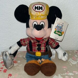 Vintage Disney Mickey Mouse Construction Worker Plushie Stuffed Toy, Bean Bag